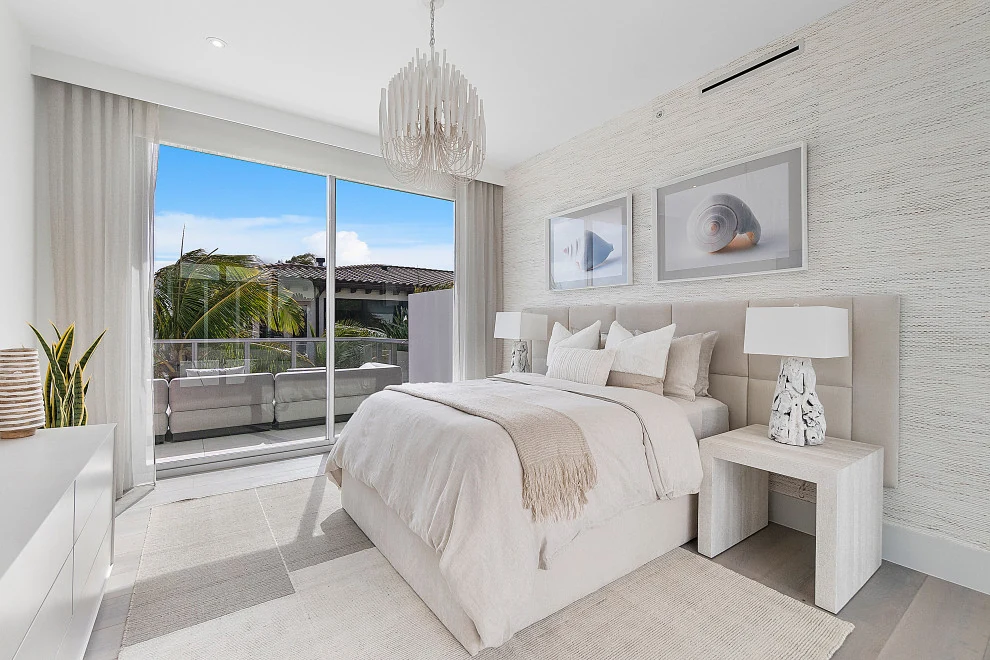 Bedroom in the Delray Beach House residence, designed by Luxe Design Studios