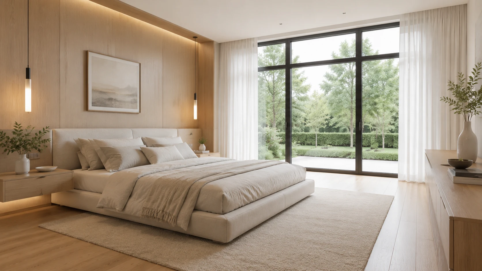 Bedroom in the Miami residence, designed by Luxe Design Studios